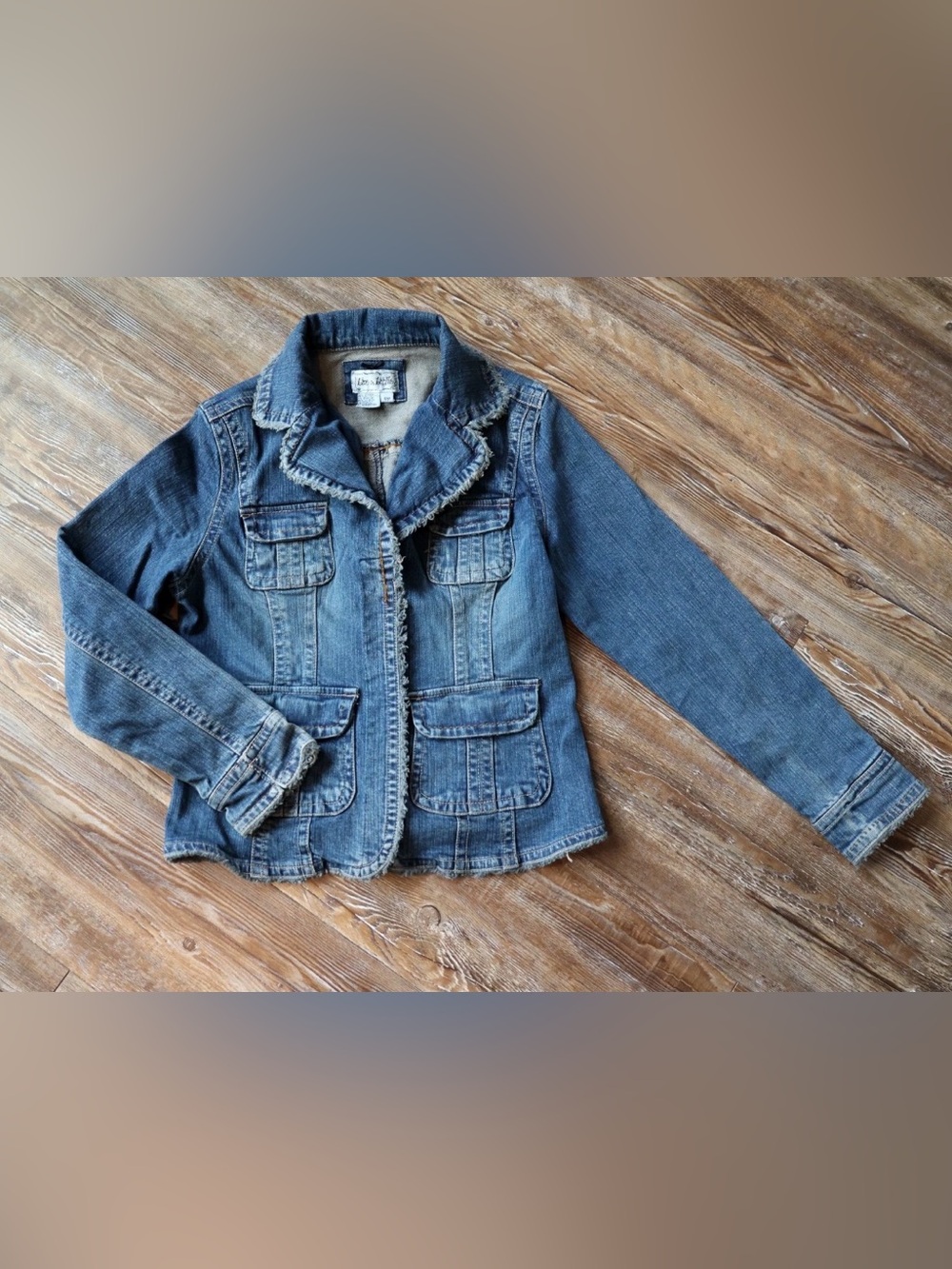 Live A Little Y2K Fringe Trim Snap Front Denim Jacket Boho Western Petite M